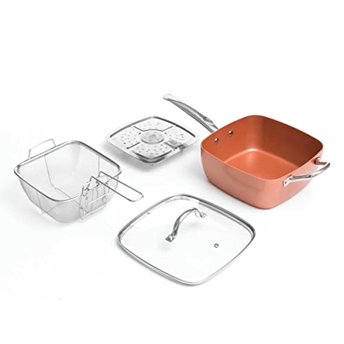 Innovagoods® Padella Antiaderente 24 Cm Multifunzione 5 In 1 Copper Coppans, X4 Accessori Inclusi, Materiale Alluminio, Colore Rame/Argento, Adatta A