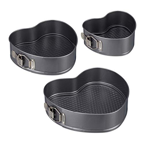 Relaxdays Teglie A Forma Di Cuore, Set Da 3, Per Dolci Romantici, 3 Misure, Antiaderenti, Acciaio Al Carbonio, Antracite