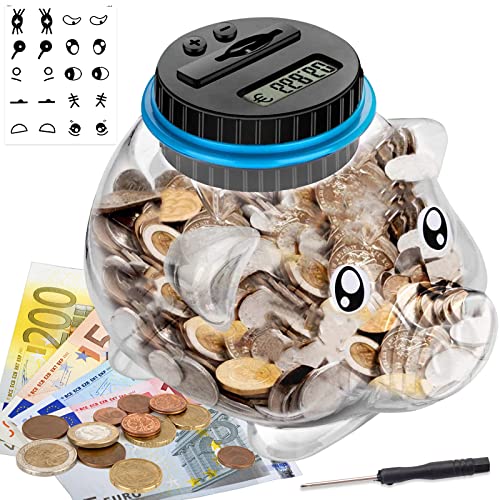 Tonsooze Salvadanaio A Conteggio Automatico, Salvadanaio Digitale Con Display Lcd Automatico Salvadanaio Grande Capacità 1.8L Per Festività, Natale, C