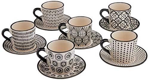 H&H Set 6 Tazze Caff In Stoneware Vhera Con Piatto Cc90