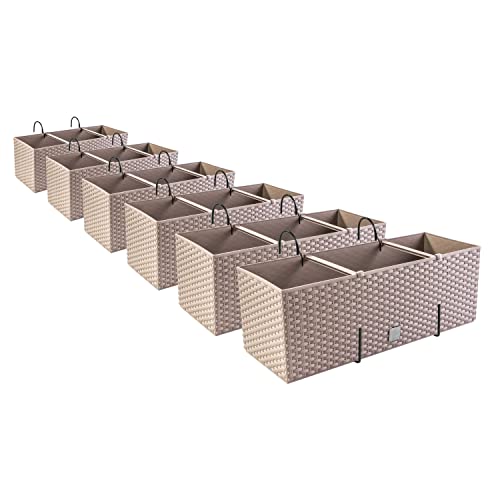 6 Fioriere, Vaso Per Fiori Effetto Rattan Con Supporto, Fioriera Da Balcone, Vaso Per Piante, Marrone Mocca