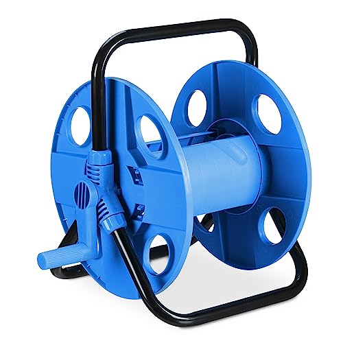 Relaxdays Avvolgitubo Acqua, Pompa 30 M, Avvolgi Tubo 1/2", Acciaio, Plastica, Portatubo, Hlp: 38 X 42 X 31 Cm, Nero Blu