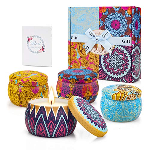 Candele Profumate Regalo, 4 * 5,65 Oz Set Regalo Di Candele Profumate, Regalo Donna, Cera Di Soia Naturale Brucia Per 120 Ore, Set Candele Profumate P