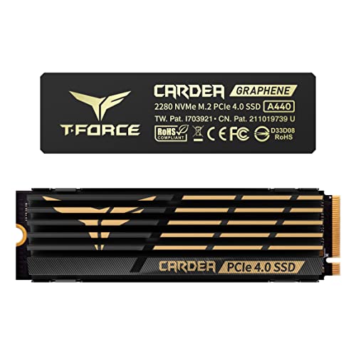 Teamgroup T-Force Cardea A440 Dissipatore In Grafene E Alluminio 2Tb Con Dram Slc Cache 3D Nand Tlc Nvme Pcie Gen4 X4 M.2 2280 Gaming Ssd Interno Lett