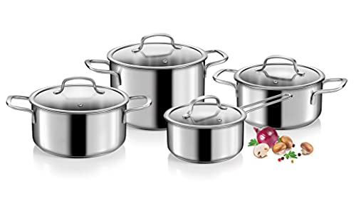 Tescoma Optima Batteria Di Pentole 8 Pezzi, Acciaio Inox