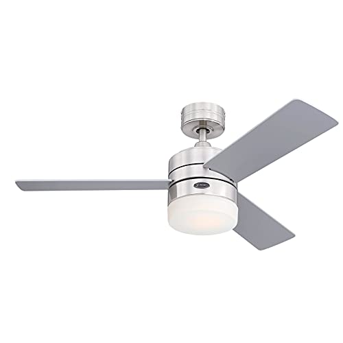 Westinghouse Lighting 73060 – Ventilatore Da Soffitto Led Moderno Alta Vista Con Luce E Telecomando, 105 Cm, Finitura Cromata Satinata, Vetro Smerigli
