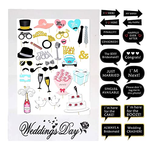 (52+1)52 Pcs Foto Props Booth Per Matrimonio Foto Booth Addioal Nubilato Foto Props Futura Sposa 1 Cornice Puntelli Kit Gadget Decorazioni Per Matrimo