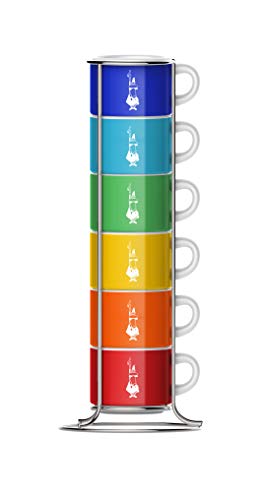 Bialetti Sei Tazzine Impilabili, Multicolore, Porcellana, Multicolore, 9 X 9 X 28.5 Cm, 450 Grammi