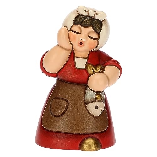 Thun - Donna Con Pesce In Ceramica Decorata A Mano, Colore Rosso, Linea Presepe Classico, Decorazioni Natale Casa, 5X4.6X8.2 Cm H