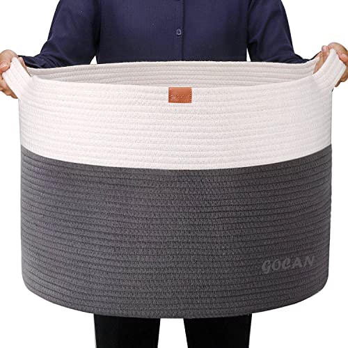 Gocan Cesto Per Coperte Extra Large D55 X H35Cm Cesto Portabiancheria Cesto In Corda Di Cotone Con Manici Per Coperte Cuscino Giocattolo Soggiorno Xxx