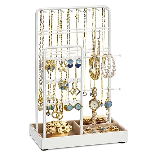 Songmics Portagioie, Porta Collane E Orecchini, Espositore Per Gioielli, Struttura In Metallo, Vassoio In Velluto, Per Collane Bracciali Orecchini Ane