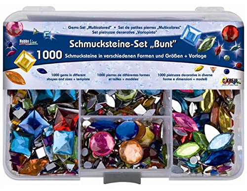Kreul 49641 - Set Di 1.000 Pietre Decorative Multicolori Di Diverse Dimensioni E Forme Per Creare Accessori Di Moda E Oggetti Di Decorazione D'Interni