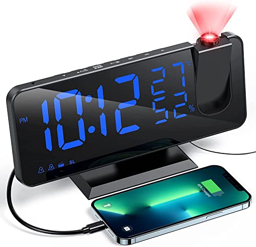 Aikove Sveglia Da Comodino Digitale Con Proiettore, Sveglia Multifunzionale Con Fm Radio, 3 Livelli Di Luminosità, Snooze E 15 Livelli Di Volume, 12/2