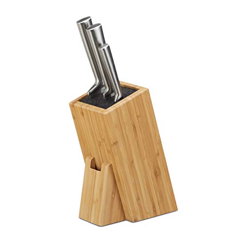 Relaxdays 10022159 Ceppo Porta-Coltelli Con Setole Blocco Per 6 Coltelli Di Vario Genere Da Cucina In Legno, Vuoto, Beige