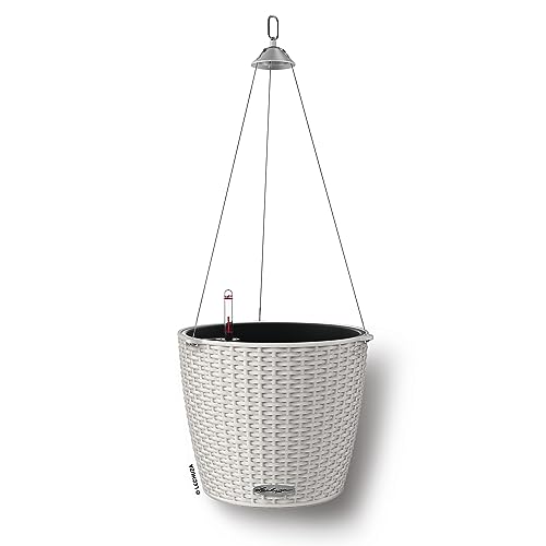 Lechuza Nido Cottage - Vaso Per Piante Autoirrigante, 28 Cm, In Plastica, Effetto Rattan, Da Appendere Per Interni Ed Esterni, Con Foro Di Drenaggio,