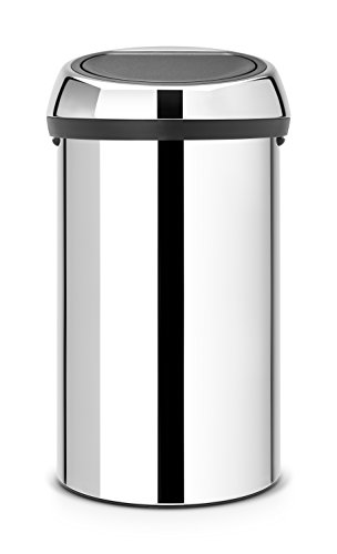Brabantia Touch Bin Pattumiera In Acciaio, Coperchio Inox Lucido, 60 L, Inox Lucido