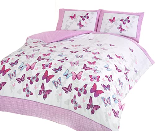 Art - Set Copripiumino Singolo Con Farfalle Che Svolazzano, Colore: Rosa E Bianco, Cotone E Poliestere, Rosa, Doppio
