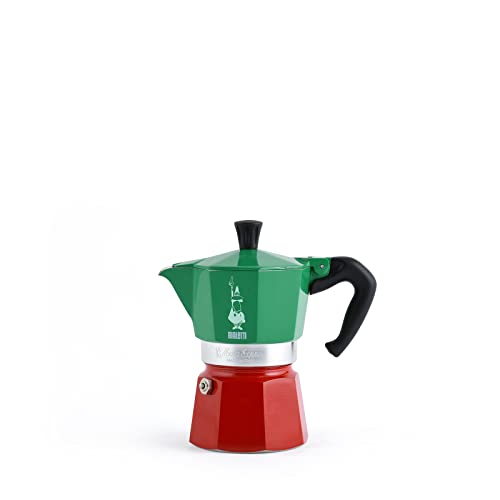 Bialetti Caffettiera Moka Express Tricolore, 3 Tazze, Manico Anti Scottatura, Non Adatta A Induzione, 3 (130 Ml), Alluminio