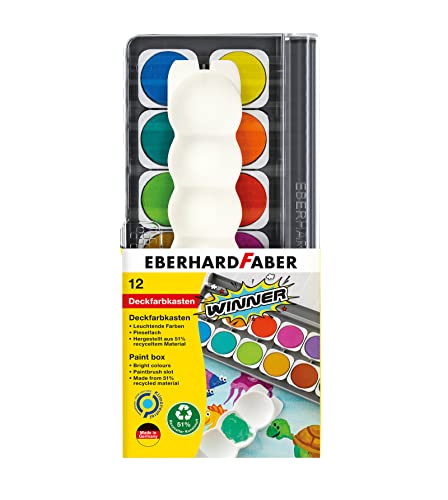 Eberhard Faber 578312 - Scatola Di Colori Winner Opachi Con 12 Colori Forti In Calamai Intercambiabili, Bianco Opaco E Tavolozza Di Miscelazione, Per