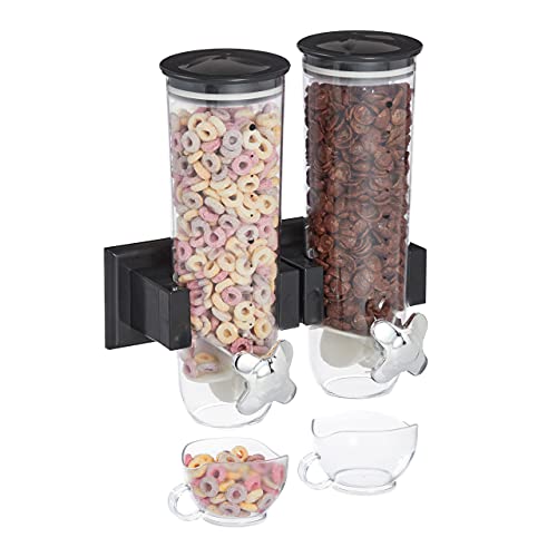 Relaxdays Dispenser Cereali Doppio, Montaggio A Parete, Distributore Per Corn Flakes E Dolcetti, In Plastica, Nero, 1 Pz