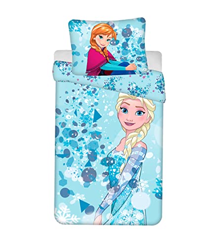 Jerry Fabrics Disney Frozen Blu Chiaro Con Effetto Brillante Set Letto Per Bambini, Copripiumino 140 X 200 Cm E Federa 70 X 90 Cm