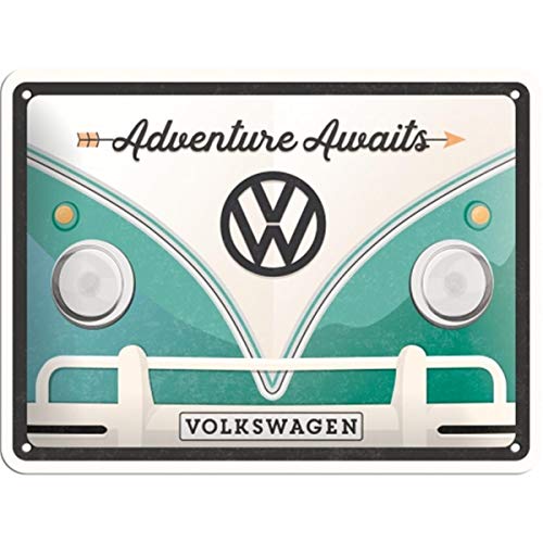 Nostalgic-Art Targa Vintage Volkswagen – Bulli T1 – Adventure Awaits – Idea Regalo Per I Bus Vw, In Metallo, Design Retro Per Decorazione, 15 X 20 Cm
