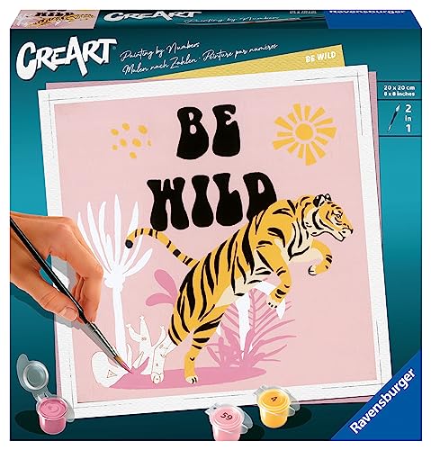 Ravensburger - Cre Be Wild: Tigre, Kit Per Dipingere Con I Numeri, Contiene Tavola Prestampata 20X20 Cm, Pennello, Colori E Accessori, Gioco Creativo