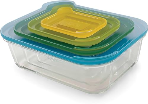 Joseph Joseph Nest Glass Set Di 4 Contenitori Per Alimenti Con Coperchi, Impilabili, Dal Design Salvaspazio, Sicuri Per Forno, Freezer, Microonde E La