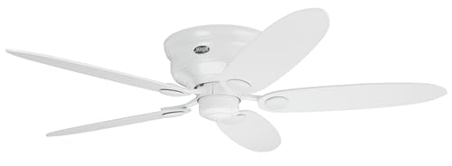Hunter Fan Ventilatore Da Soffitto Low Profile 132 Cm Per Interni, Con Catena A Strappo, 4 Pale Intercambiabili Color Bianco E Color Acero, Ideale Per