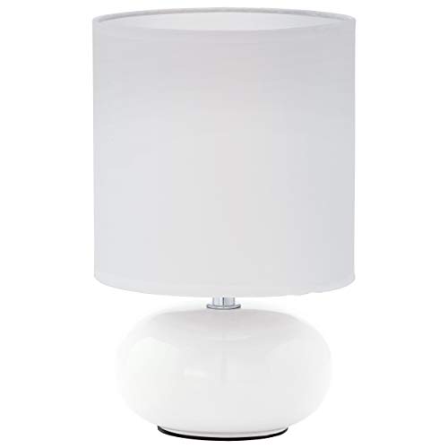 Eglo Trondio Lampada Da Tavolo In Ceramica E Tessuto, Lampada Da Comodino Colore Bianco, Lampada Da Soggiorno, Lampada Con Interruttore, Attacco E14