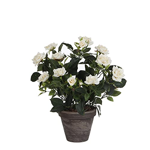 Mica Decorations Rose Rosal Blanco Pvc Con Maceta Gris, Bianco, One Size