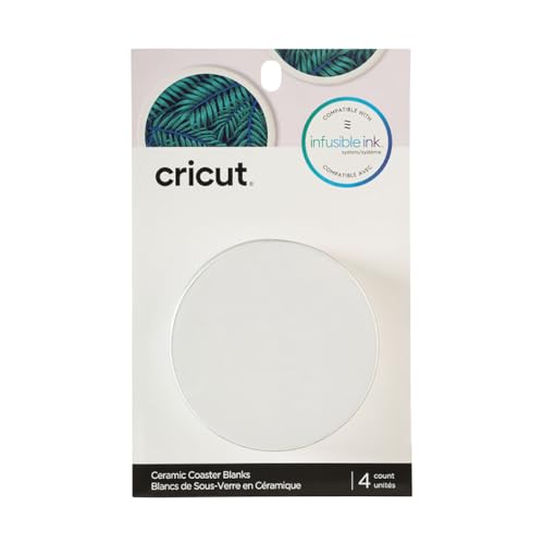 Cricut Rotonda (4 Ct) Sottobicchieri Personalizzabili, Ceramica (4 Pezzi), Carta, Taglia Unica, 4 Unità