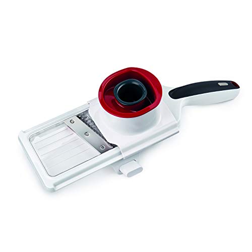 Zyliss E900040 Easy Control Affettaverdure Palmare, Plastica, Acciaio Inossidabile, Bianco, Grigio, Rosso, Tagliaverdure Mini Mandolino, Lavabile In L