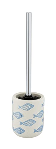 Wenko Set Wc Aquamarin, Pregiato Portascopino In Raffinata Ceramica Di Colore Bianco Opaco Con Scenari Marittimi Di Colore Blu, Dipinto A Mano, Scopin