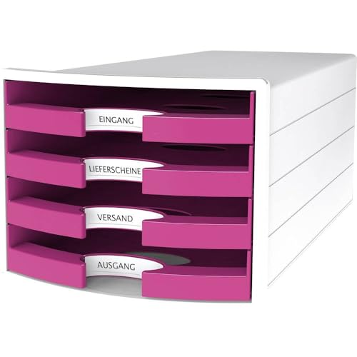Cassettiera Portadocumenti Han Impuls 2.0 – Design Accattivante Abbinato A Una Qualità Eccellente. Con 4 Cassetti Aperti Per Din A4/C4, Bianco-Fucsia,