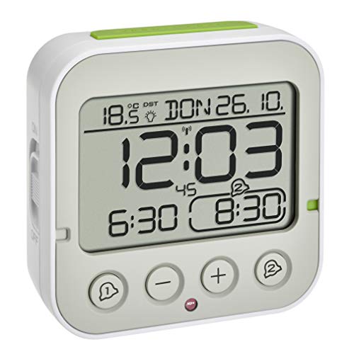 Tfa Dostmann Orologio Sveglia Radiocontrollato Bingo 2.0, 60.2550.02, Due Allarmi, Funzione Snooze, Indicazione Della Temperatura Interna, Bianco