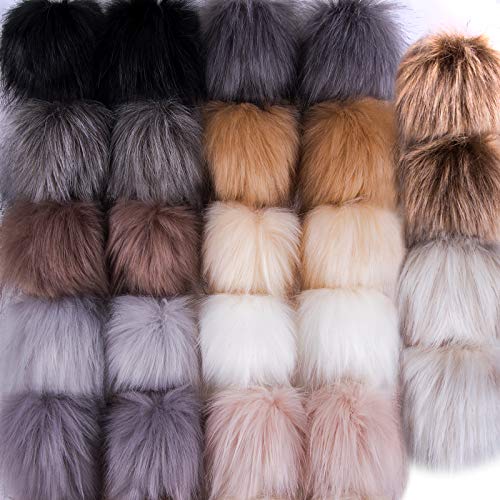 Siquk 24 Pezzi Pom Pom Finte Pelliccia Pom Pom Per Cappelli Da Maglia Portachiavi, 12 Colori