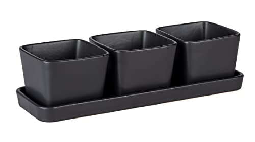 Wenko Ciotole Per Snack E Salse, Set 4 Pezzi, Piccolo Vassoio Con 3 Ciotoline Da 300 Ml In Ceramica Di Qualità, Accessorio Black Outdoor Kitchen Per T