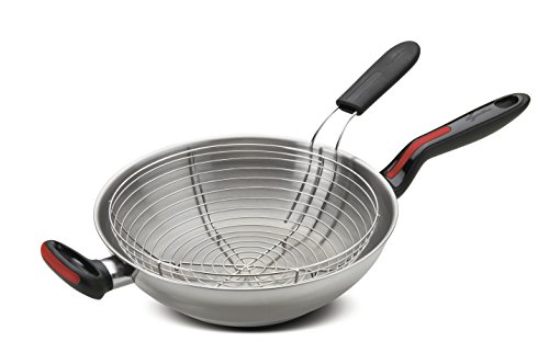 Lagostina Linea Rossa Wok In Acciaio Inox 18/10 Con Cestello Per Friggere E Per Cottura A Vapore, Ø 28 Cm, Pentola Induzione, Gas E Forno Fino A 175 °