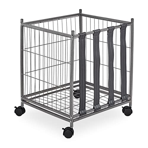 Relaxdays Porta Palloni, Carrello A 4 Ruote, Hlp: 60 X 50 X 45 Cm, Cesto Per Palle Da Calcio, Basket, Pallavolo, Grigio, 100% Acciaio