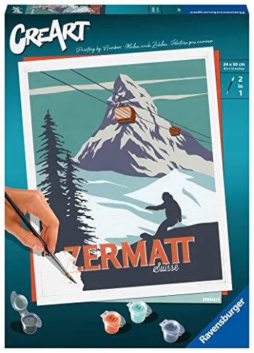 Ravensburger - Creart Zermatt In Svizzera, Kit Per Dipingere Con I Numeri, Contiene Tavola Prestampata 24X30 Cm, Pennello, Colori E Accessori, Gioco C