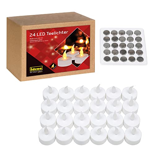 Idena 50023 - Led Tea Lights, 24 Pezzi, Candele Elettriche Con Luce Tremolante, Batterie Incluse, Decorazione Per Matrimonio, Festa, Natale, In Scatol