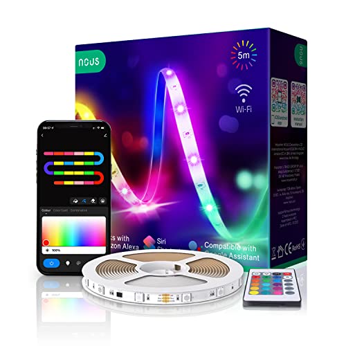 Nous F1 Rgb Striscia 5M Led. Wifi Adesiva Strisce. Alexa Google Home Colorati Curvabile Luci Kit Per Tv, Camera Letto, Scrivania, Cucina, Retroillumin