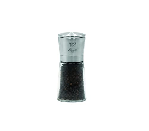 Bisetti Pepper Macinapepe Speziali Tappo Acciaio Inox Made Italy Vetro, Inossidabile, Argento/Trasparente