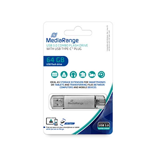 Mediarange 813016 Mr937 Chiavetta Usb 64Gb Argento Combo Usb 3.1 + Tipo C
