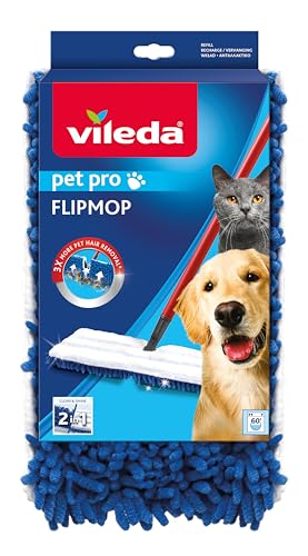 Vileda Ricambio Flip Mop-Pulisce E Illumina Tutti I Tipi Di Pavimenti, Poliestere, Bianco E Blu