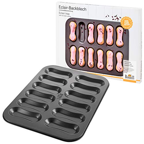 Birkmann, Eclair 210233 - Teglia Da Forno Per 12 Eclair E Biscotti Con Rivestimento Antiaderente Di Alta Qualità, Senza Bpa, Con Ricetta, 35 X 27 Cm