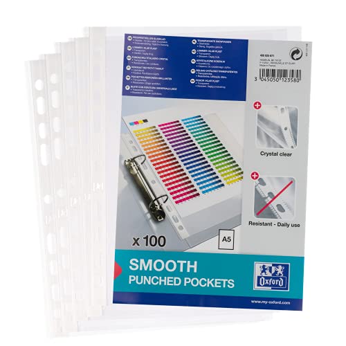 Elba 400025671 - Tasche Perforate, Formato A5, 60 Micron, Confezione Da 100 Pezzi, Colore: Trasparente