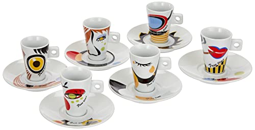 Zeller 26505 Set Tazzine Da Caffè Faces, Porcellana, Multicolore, 0.1X5X6.7 Cm, 6 Unità