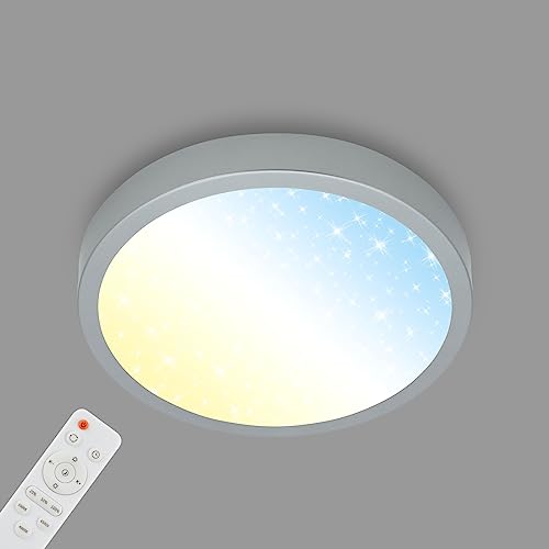 Briloner Leuchten Ceiling Light Starry Sky Dimmable Ceiling Light Colour Temperature Adjustable Surface Mounted Lamp Remote Control Silver Diameter 38